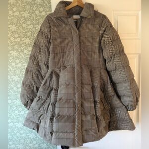 Selkie Checkered Dolly Puff Sleeve Puffer Jacket